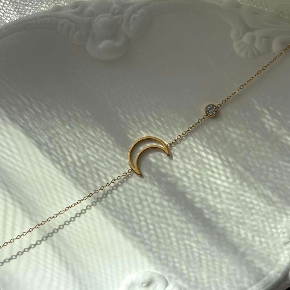 SKU:0105 gold bracelet moon zircon stone made of stainless steel+in a gift box